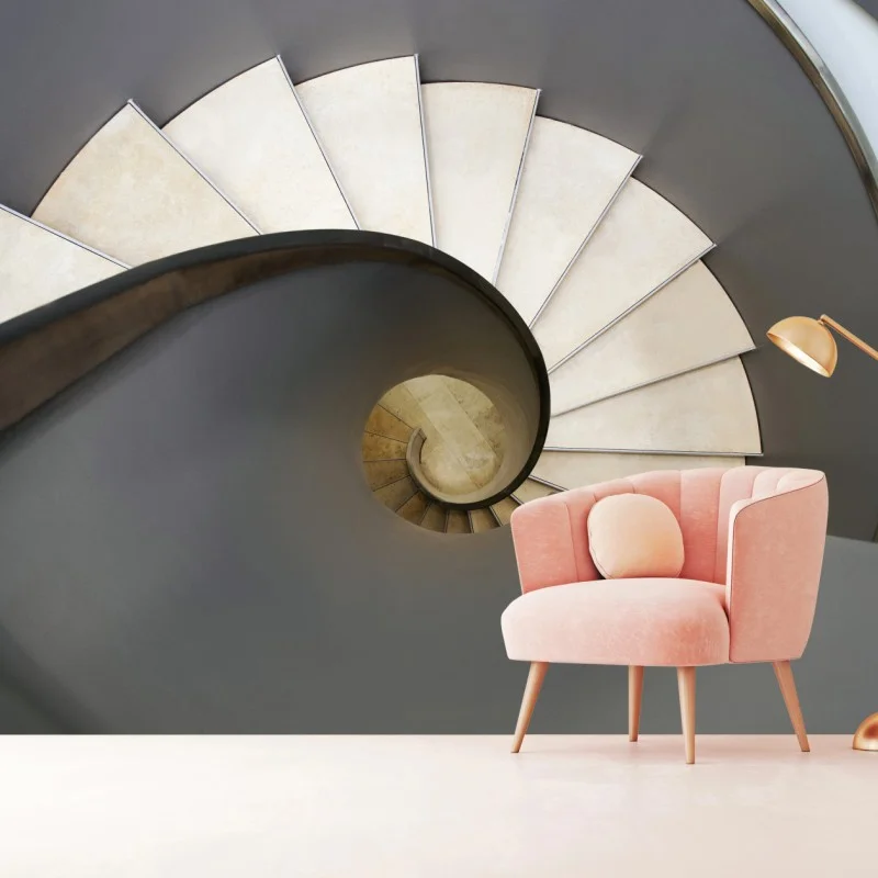 Fotomural escalera en espiral: elegancia geométrica para tus paredes
