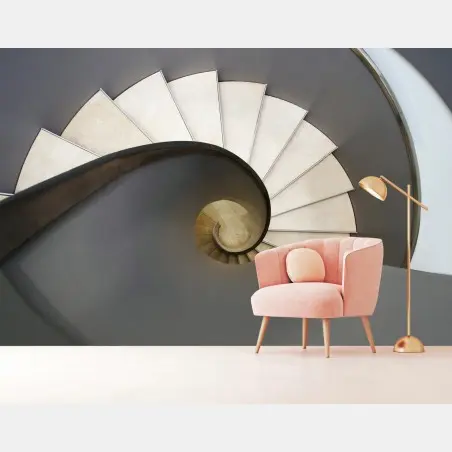 Fotomural escalera en espiral: elegancia geométrica para tus paredes – Pixers®