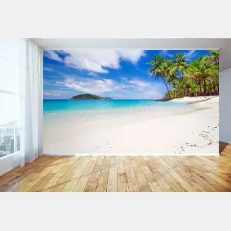 Fotomural playa tropical con palmeras y agua turquesa – Pixers®