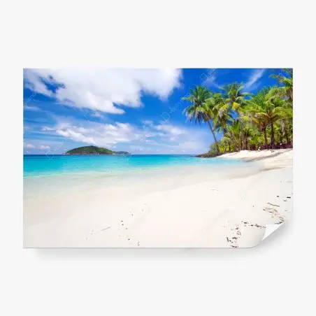 Fotomural playa tropical con palmeras y agua turquesa – Pixers®