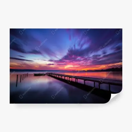 Fotomural muelle al atardecer en tonos púrpura y naranja – Pixers®