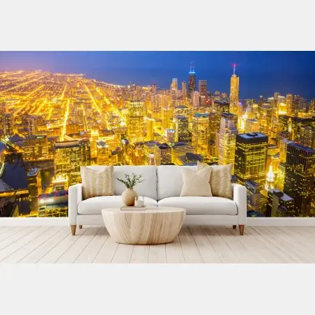 Fotomural impresionante vista nocturna de Chicago – Pixers®
