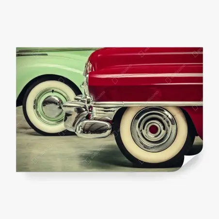 Fotomural detalle retro de coches clásicos: ruedas y cromados – Pixers®