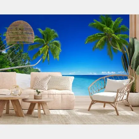 Fotomural paraíso tropical con palmeras y mar turquesa – Pixers®