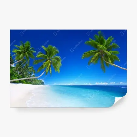 Fotomural paraíso tropical con palmeras y mar turquesa – Pixers®