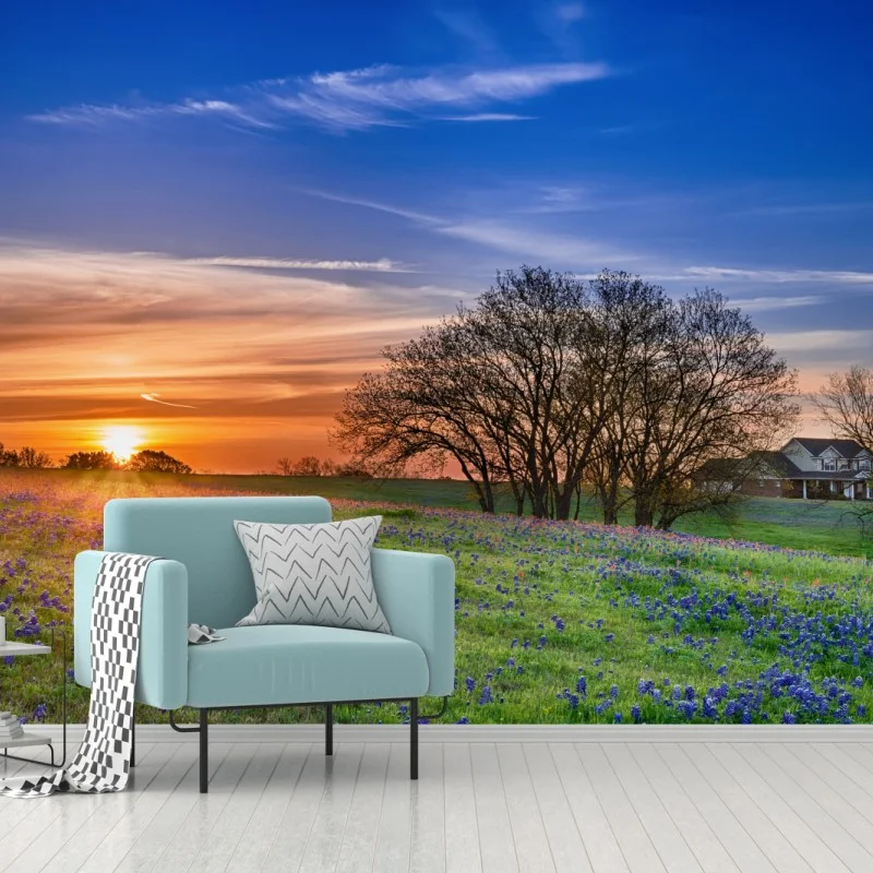Fotomural amanecer en Texas con campo de bluebonnets