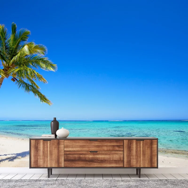 Fotomural paraíso tropical con palmera junto al mar