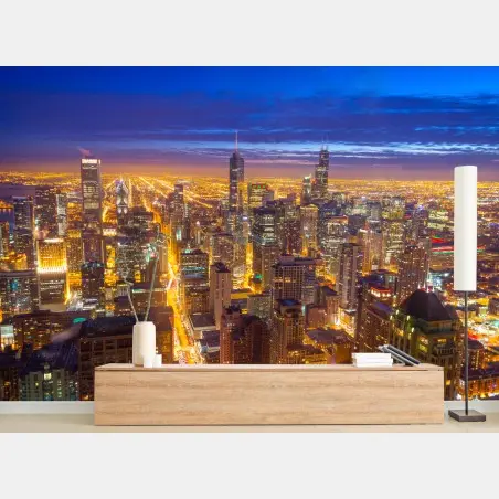 Fotomural panorama nocturno de Chicago – Pixers®