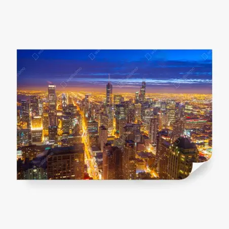 Fotomural panorama nocturno de Chicago – Pixers®