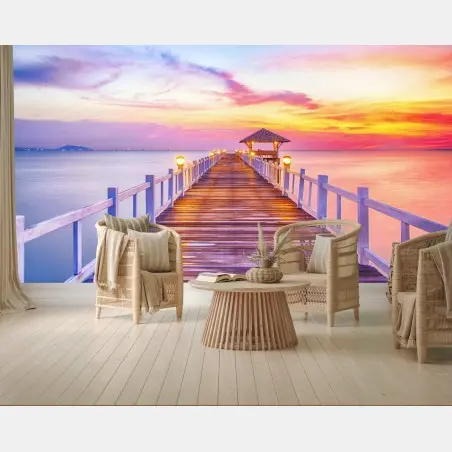 Fotomural muelle al atardecer con cielo colorido – Pixers®