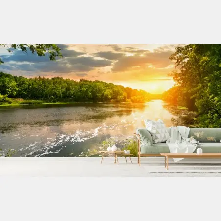Fotomural puesta de sol sobre el río sereno – Pixers®