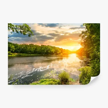 Fotomural puesta de sol sobre el río sereno – Pixers®