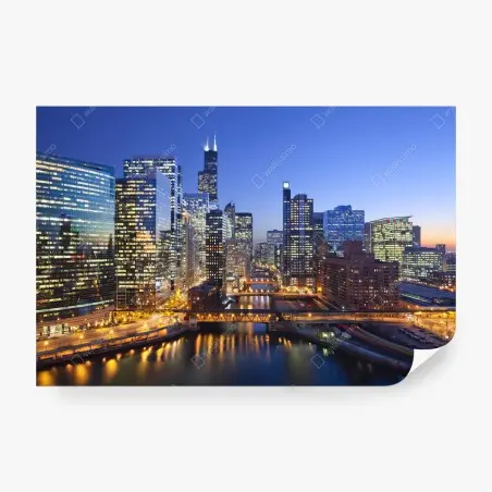 Fotomural panorama nocturno de Chicago – Pixers®