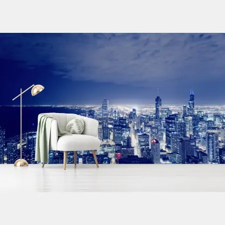 Fotomural panorama nocturno de Chicago iluminado – Pixers®