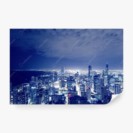 Fotomural panorama nocturno de Chicago iluminado – Pixers®