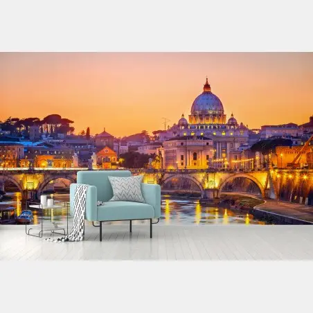 Fotomural puesta de sol sobre Roma y la Basílica de San Pedro – Pixers®
