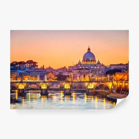 Fotomural puesta de sol sobre Roma y la Basílica de San Pedro – Pixers®