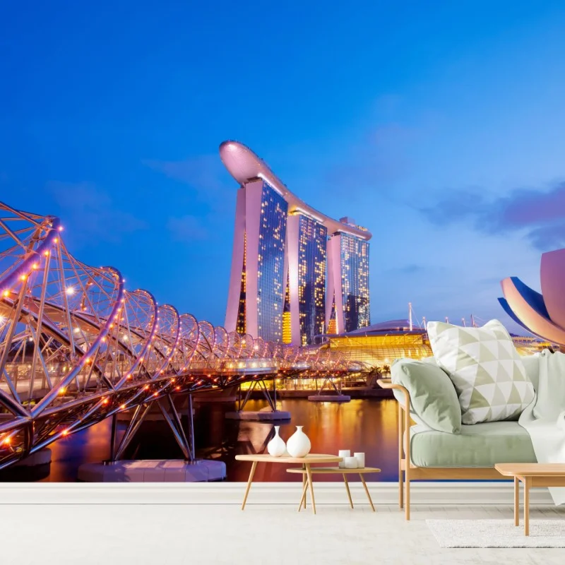 Fotomural vistas nocturnas en Marina Bay, Singapur