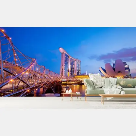 Fotomural vistas nocturnas en Marina Bay, Singapur – Pixers®