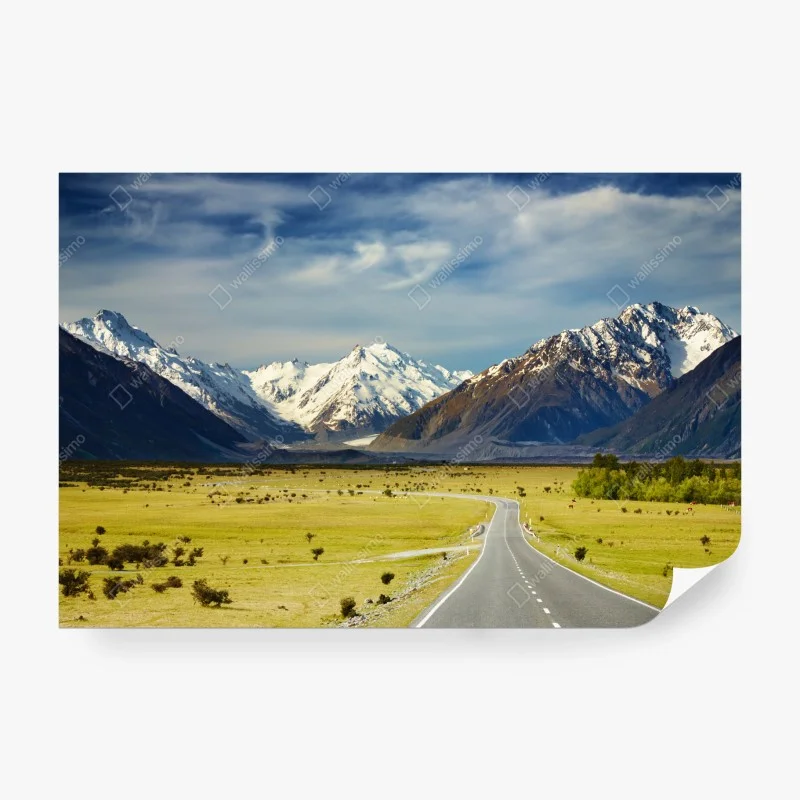 Fotomural carretera hacia los Alpes del Sur, Nueva Zelanda
