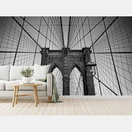 Fotomural perspectiva arquitectónica del puente de Brooklyn en blanco y negro – Pixers®