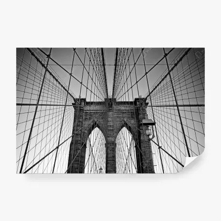 Fotomural perspectiva arquitectónica del puente de Brooklyn en blanco y negro – Pixers®