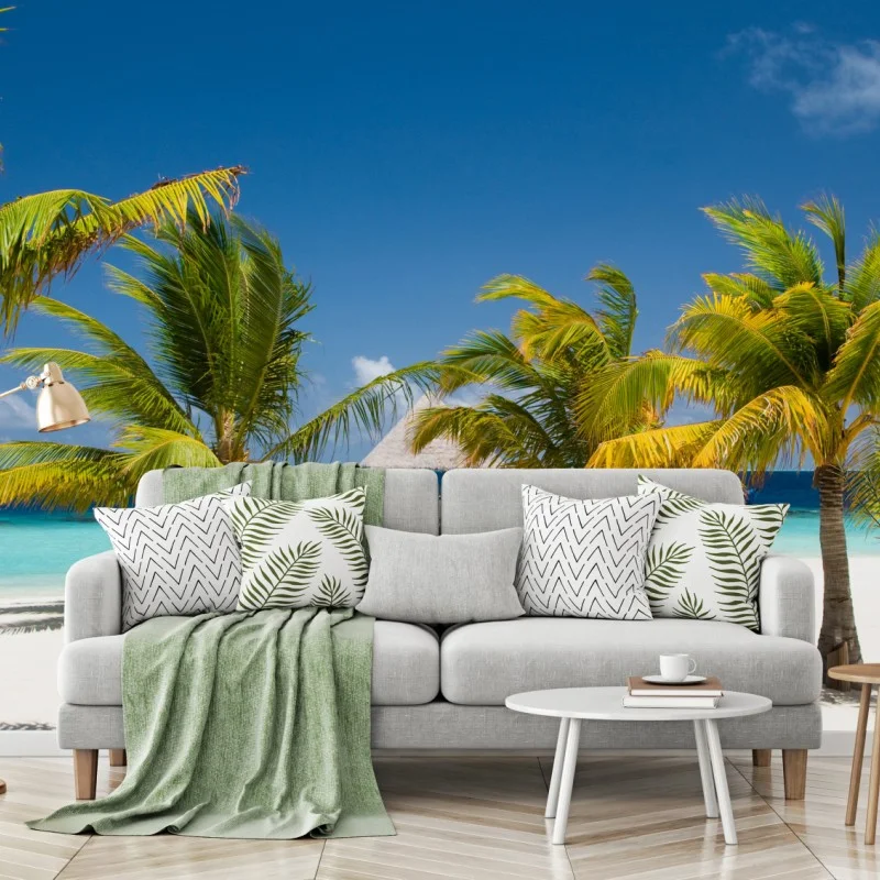Fotomural muelle tropical en playa de arena blanca