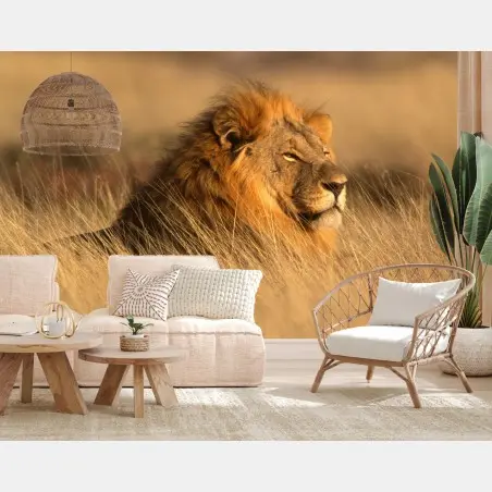 Fotomural retrato majestuoso de un león en la sabana – Pixers®