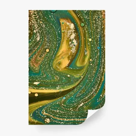 Fotomural paisaje fluido verde y dorado con textura iridiscente – Pixers®