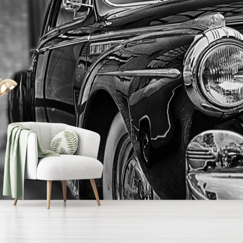 Fotomural coche clásico en blanco y negro en primer plano