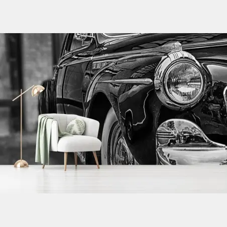 Fotomural coche clásico en blanco y negro en primer plano – Pixers®