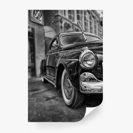 Fotomural coche clásico en blanco y negro en primer plano – Pixers®
