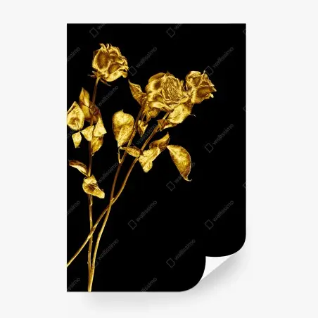 Fotomural rosas doradas sobre fondo negro – Pixers®
