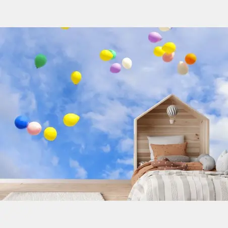Fotomural lluvia de globos sobre cielo azul – Pixers®