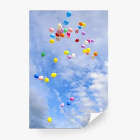 Fotomural lluvia de globos sobre cielo azul – Pixers®