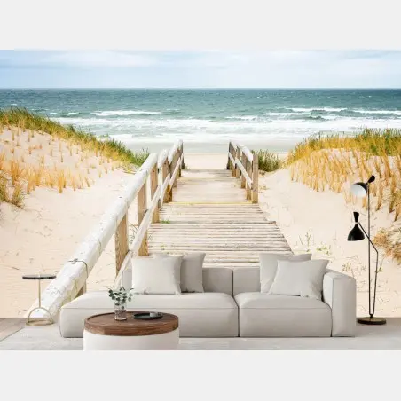 Fotomural pasarela de madera hacia la playa de Sylt – Pixers®
