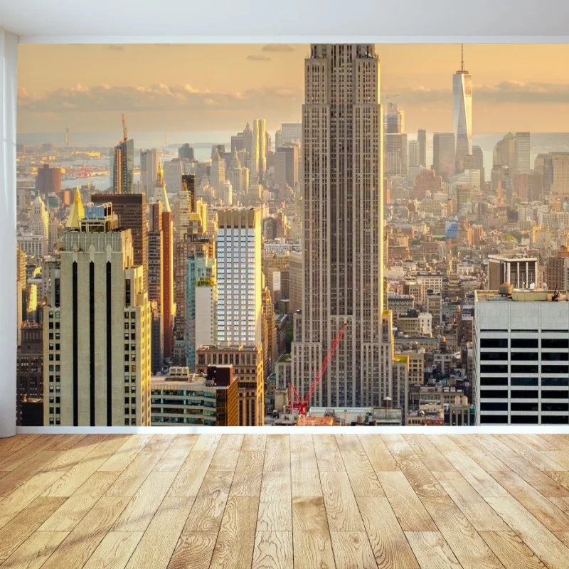 Fotomural puesta de sol sobre Manhattan, vista aérea de Nueva York