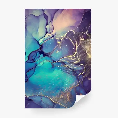 Fotomural arte abstracto en tinta de alcohol azul y dorado – Pixers®