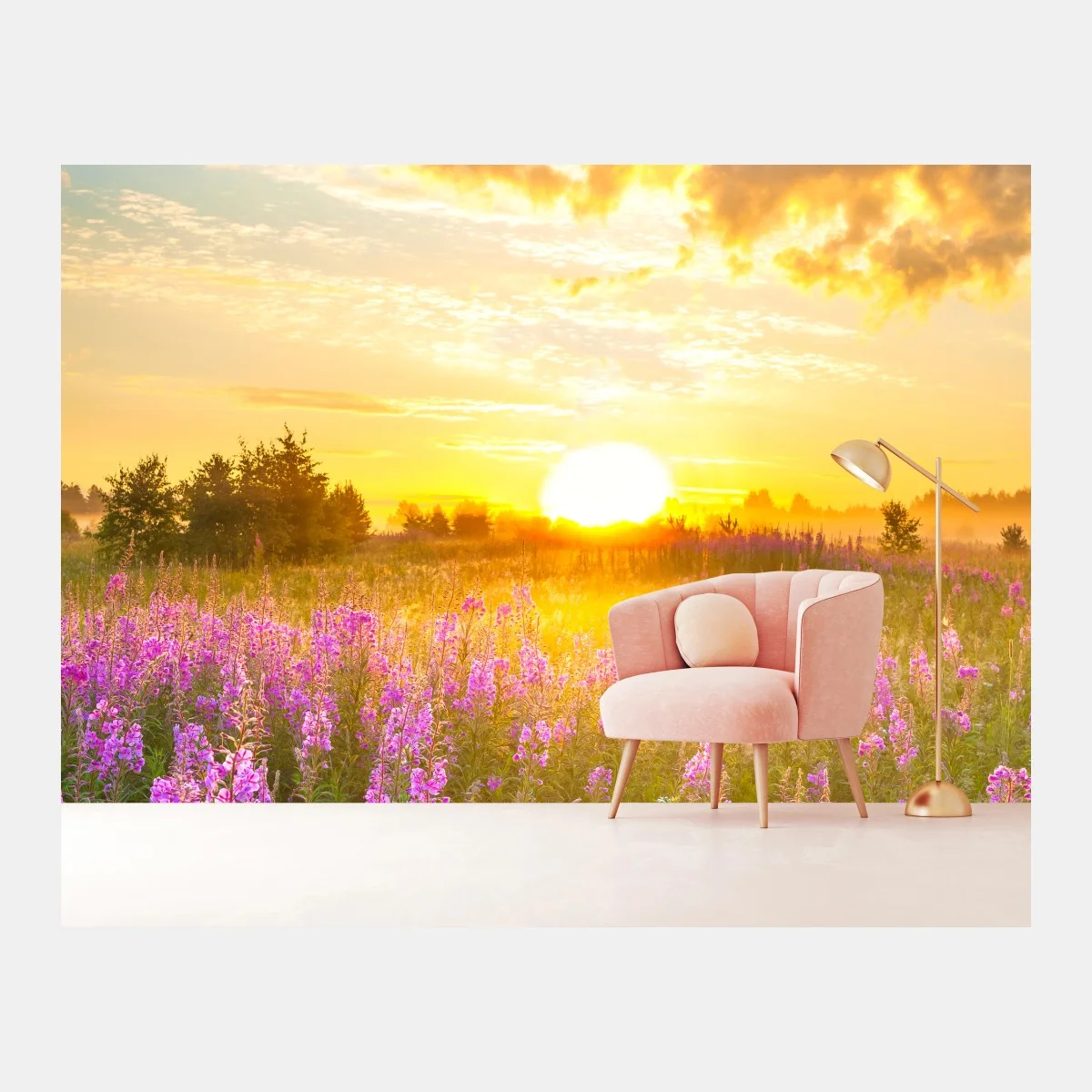 Fotomural amanecer en pradera florecida – Pixers® Fotomural amanecer en pradera florecida – Pixers®