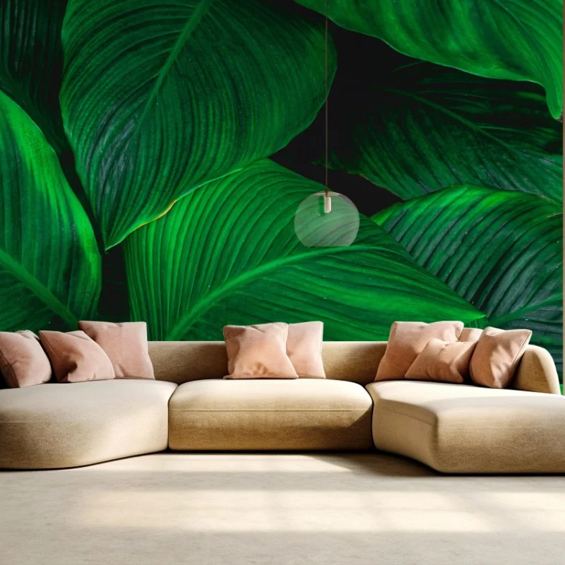 Fotomural follaje tropical en tonos verdes intensos