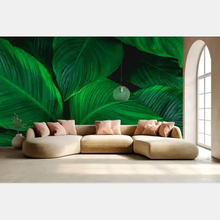 Fotomural follaje tropical en tonos verdes intensos – Pixers®
