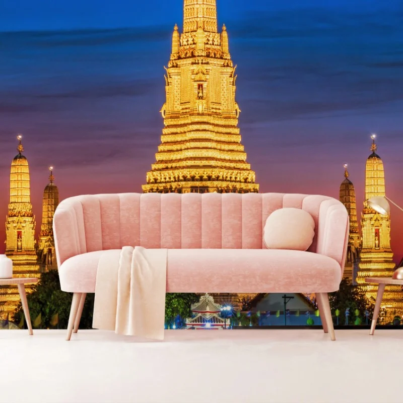 Fotomural templo iluminado de Wat Arun al atardecer