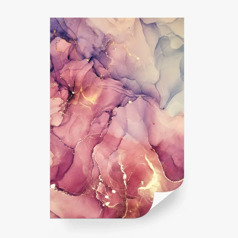 Fotomural mármol fluido en tinta alcohol rosa y dorado