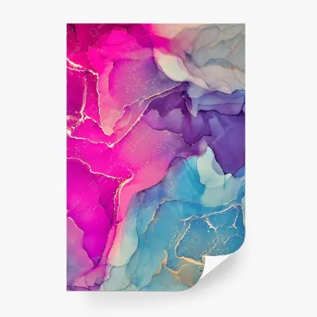 Fotomural paisaje abstracto en tinta al alcohol fucsia y turquesa – Pixers®