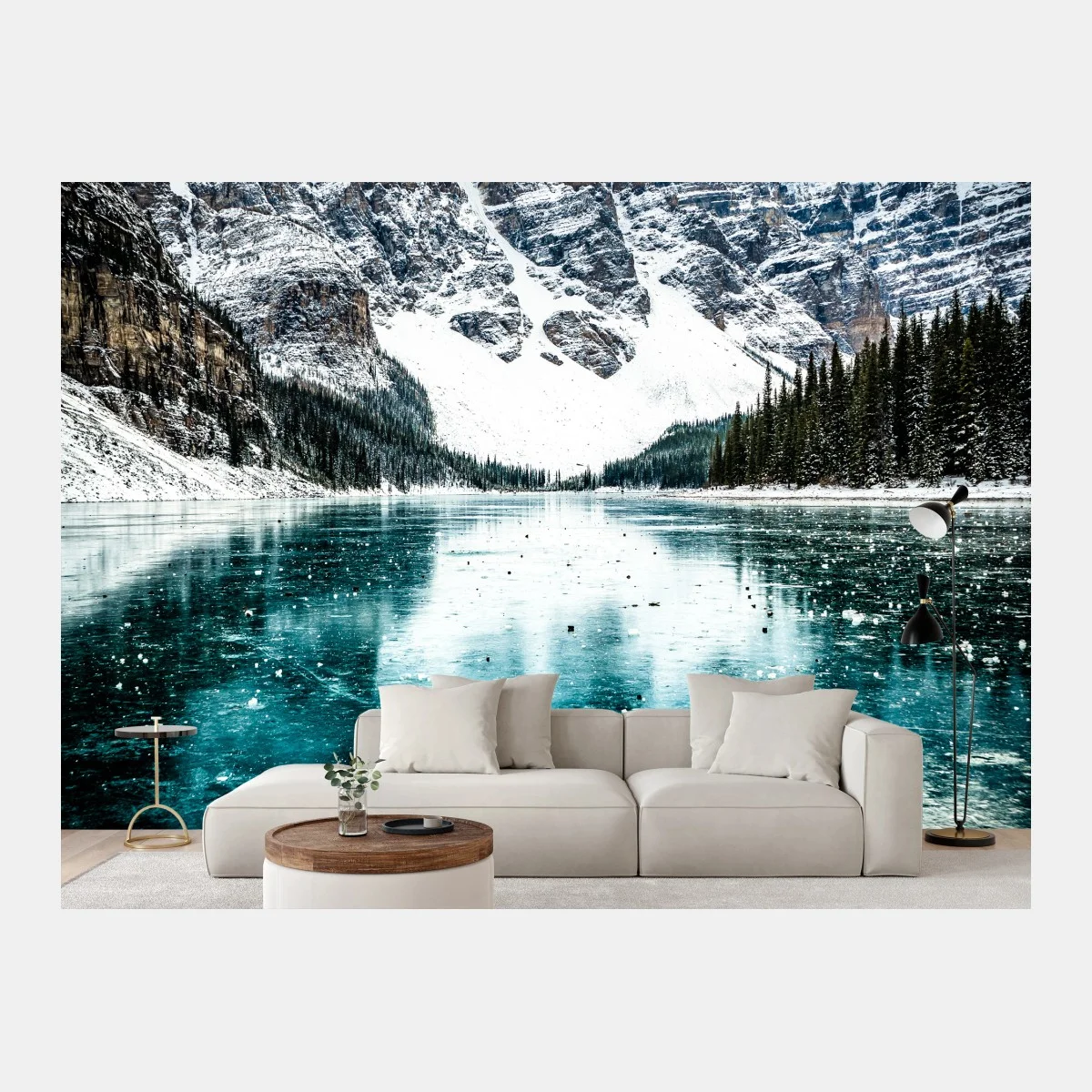 Fotomural paisaje invernal de montañas y lago turquesa – Pixers® Fotomural paisaje invernal de montañas y lago turquesa – Pixers®