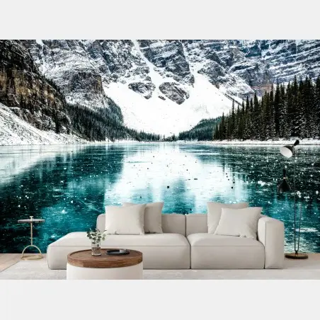 Fotomural paisaje invernal de montañas y lago turquesa – Pixers®