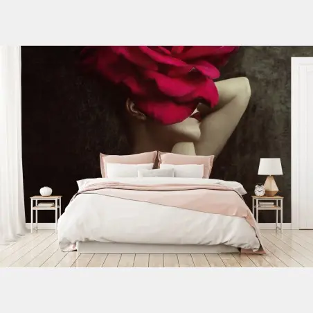 Fotomural mujer con rosa roja gigante – Pixers®