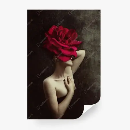 Fotomural mujer con rosa roja gigante – Pixers®