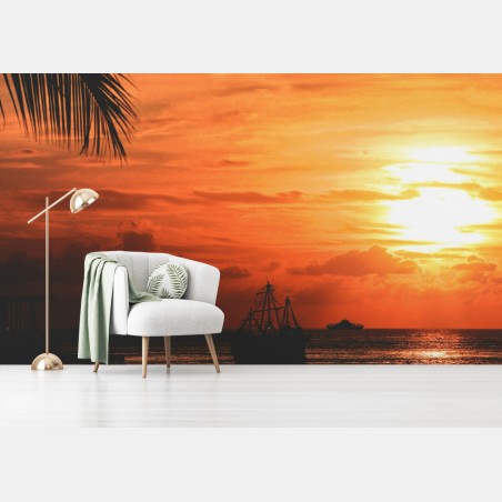 Fotomural puesta de sol tropical sobre el mar – Pixers®