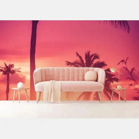 Fotomural atardecer tropical entre palmeras – Pixers®